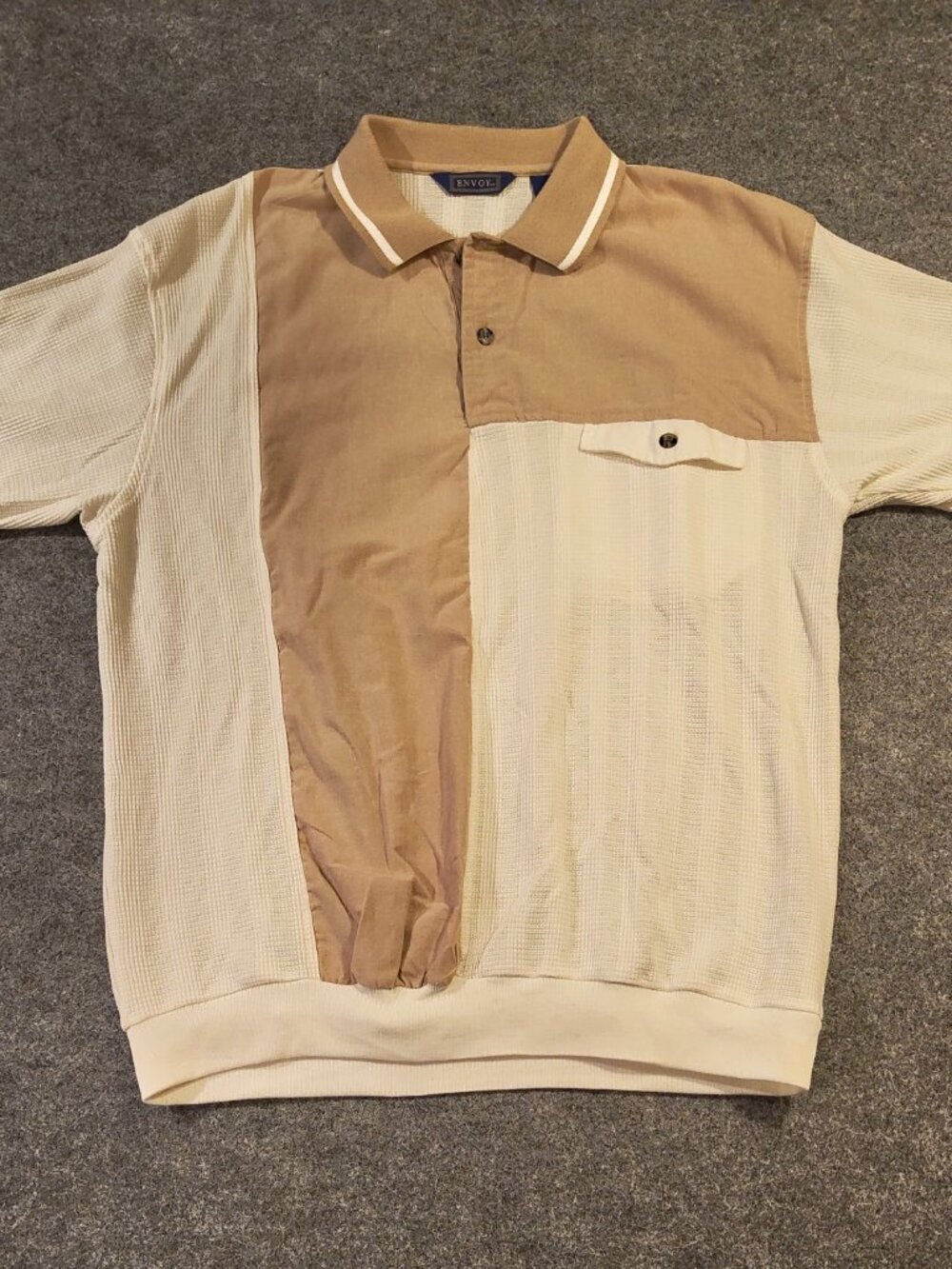 ENVOY Beige Textured Knit Polo Shirt Men’s L